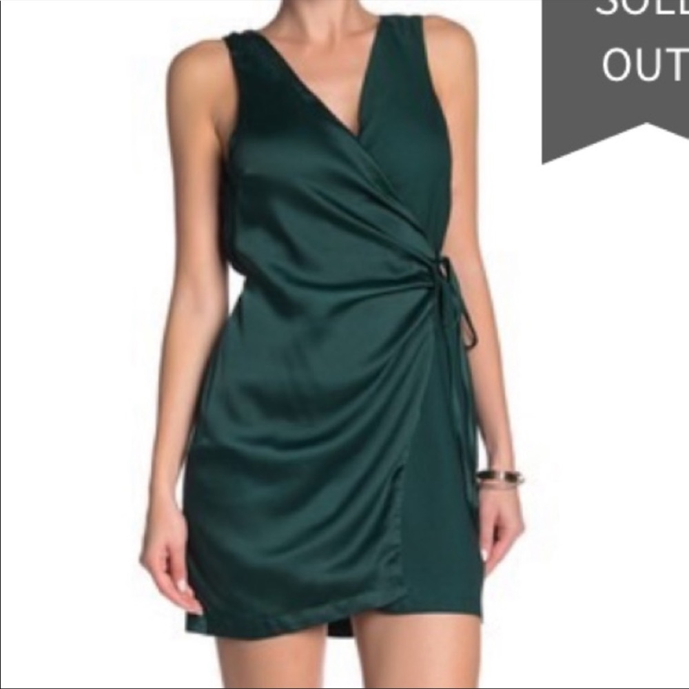 One One Six Surplice satin side tie wrap dress Small